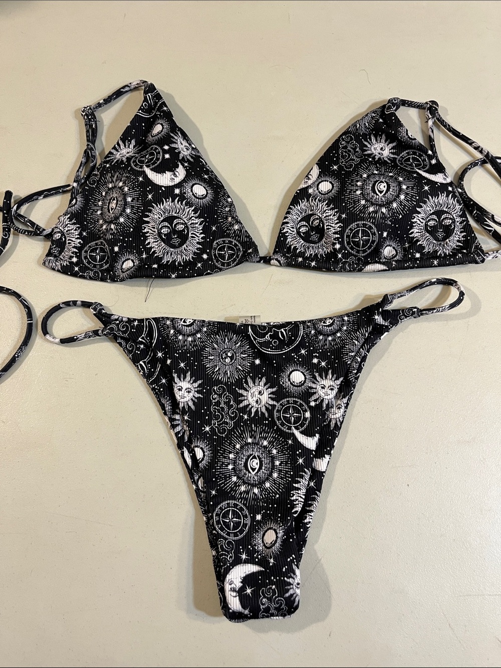 SHEIN Black & White Celestial Triangle Bikini Set